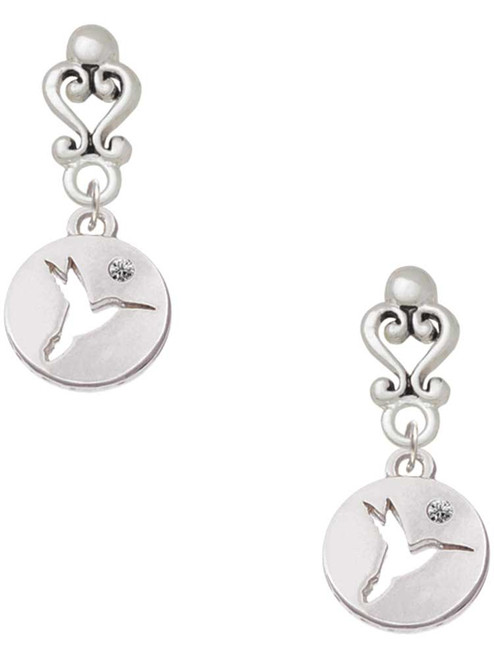 Silver Plated Hummingbird Disc - Filigree Heart Post Earrings