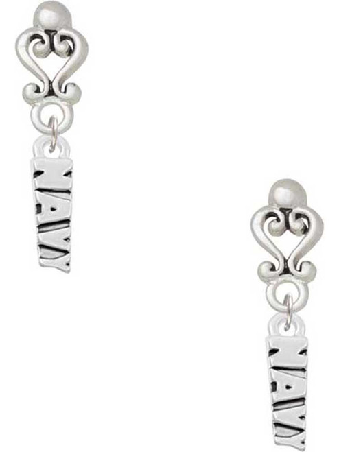 Silver Plated Navy - Filigree Heart Post Earrings
