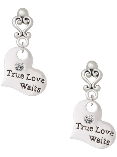 Silver Plated Large True Love Waits Heart - Filigree Heart Post Earrings