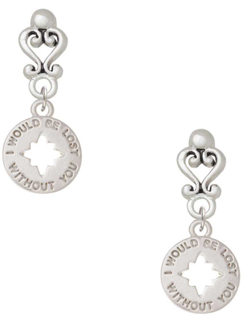 Silver Plated I would be lost without you - Filigree Heart Post Earrings