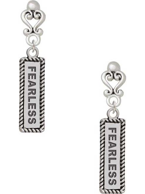 Silver Plated Fearless - Filigree Heart Post Earrings
