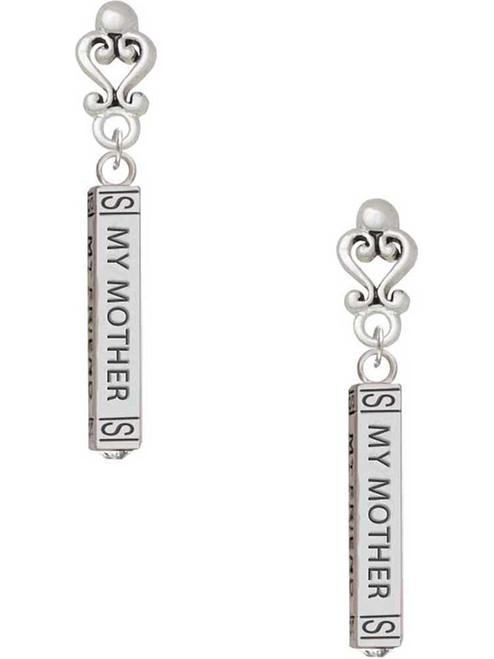 Silver Plated Always My Mother Bar - Filigree Heart Post Earrings