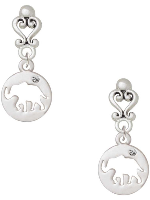 Silver Plated Elephant Silhouette - Filigree Heart Post Earrings