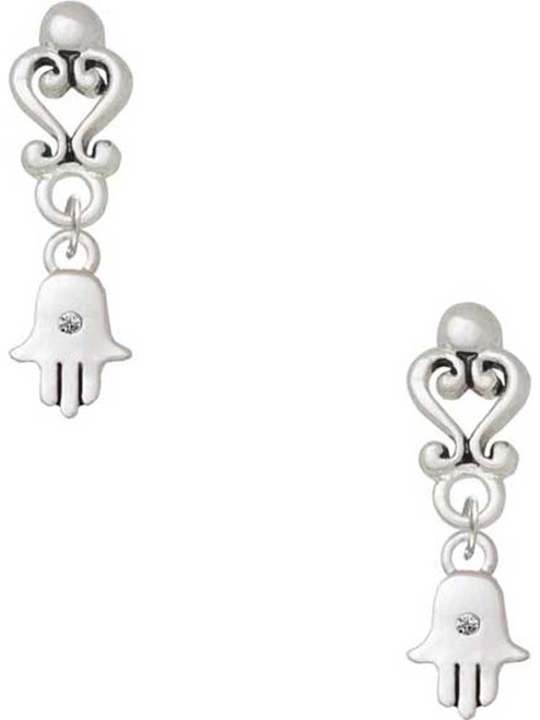 Silver Plated Mini Hamsa Hand - Filigree Heart Post Earrings
