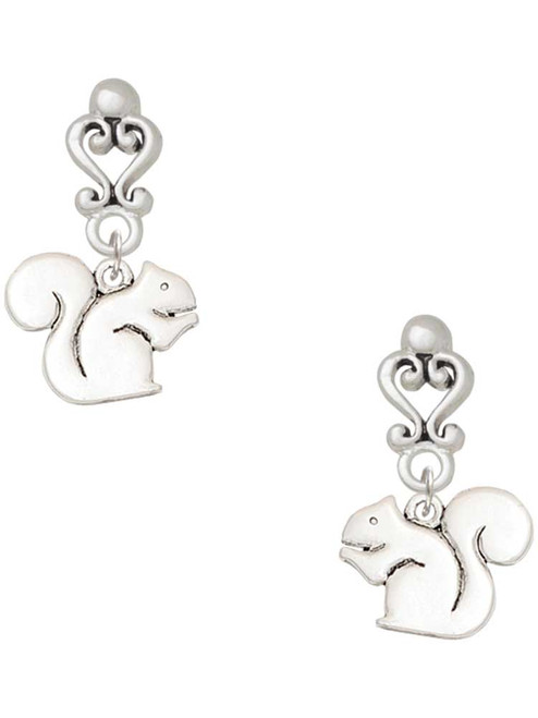 Silver Plated Squirrel - Filigree Heart Post Earrings