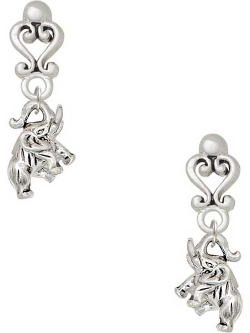Silver Plated Mini 3-D Elephant - Filigree Heart Post Earrings
