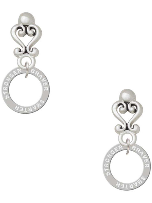 Silver Plated Stronger Braver Smarter Infinity Ring - Filigree Heart Post Earrings