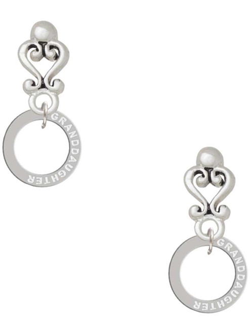 Silver Plated Granddaughter Eternity Ring - Filigree Heart Post Earrings