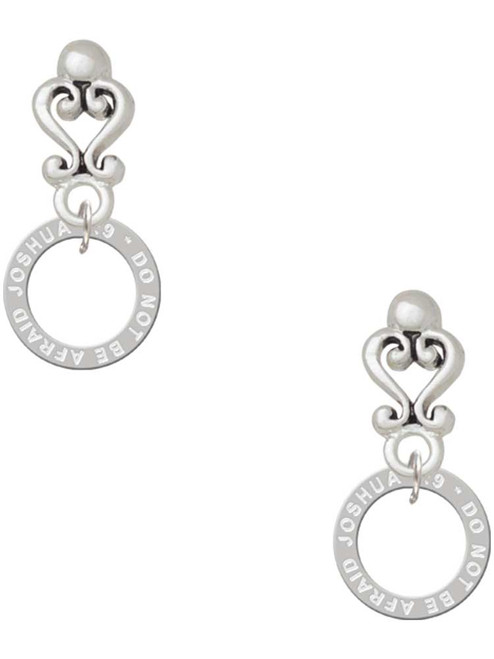 Silver Plated Joshua 1:9 Eternity Ring - Filigree Heart Post Earrings