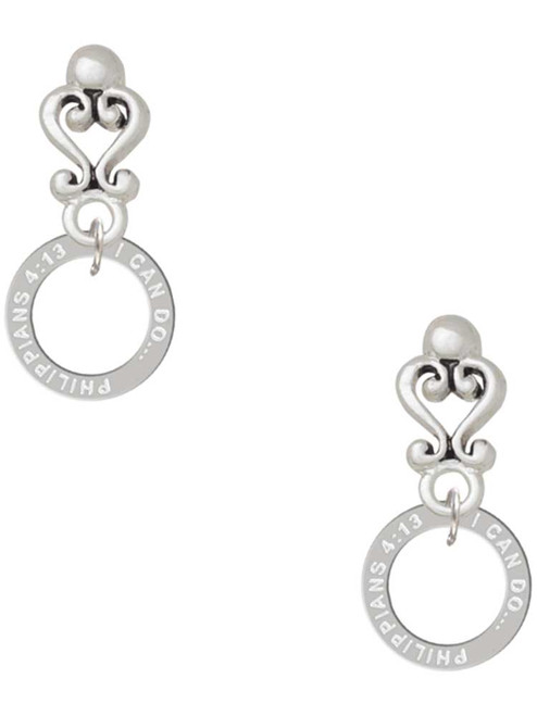 Silver Plated Philippians 4:13 Eternity Ring - Filigree Heart Post Earrings