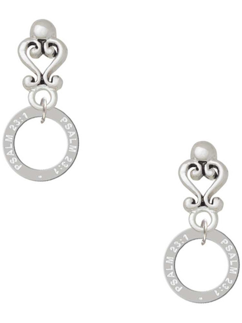 Silver Plated Psalm 23:1 Eternity Ring - Filigree Heart Post Earrings