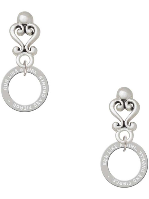 Silver Plated Run Like A Girl Eternity Ring - Filigree Heart Post Earrings