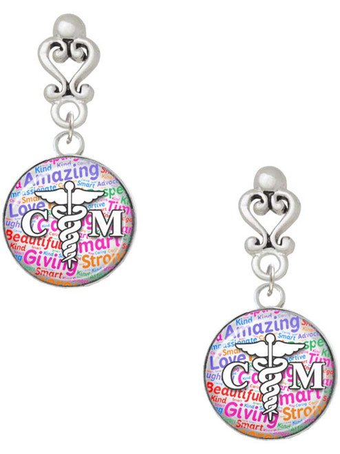 Silver Plated Domed Multi Color CM - Filigree Heart Post Earrings