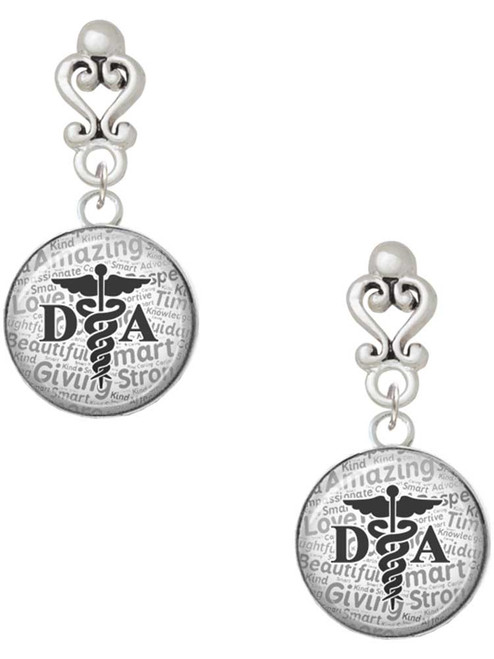 Silver Plated Domed Black DA - Filigree Heart Post Earrings