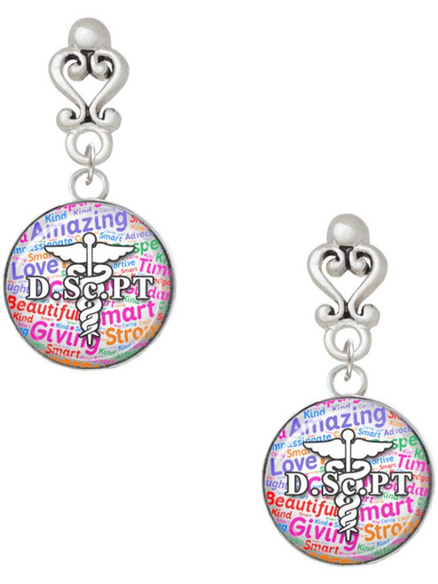 Silver Plated Domed Multi Color DScPT - Filigree Heart Post Earrings