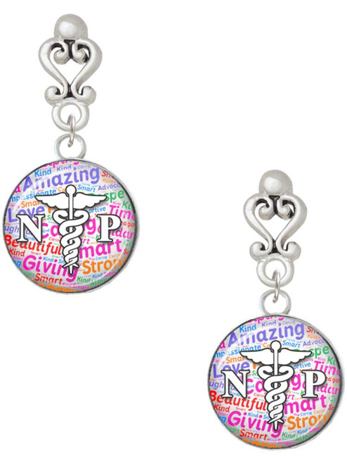 Silver Plated Domed Multi Color NP - Filigree Heart Post Earrings
