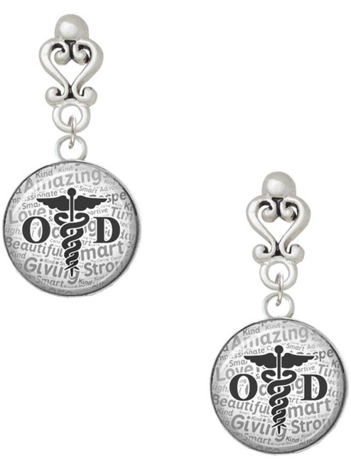 Silver Plated Domed Black OD - Filigree Heart Post Earrings