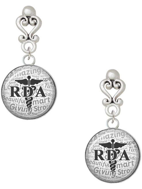 Silver Plated Domed Black RDA - Filigree Heart Post Earrings