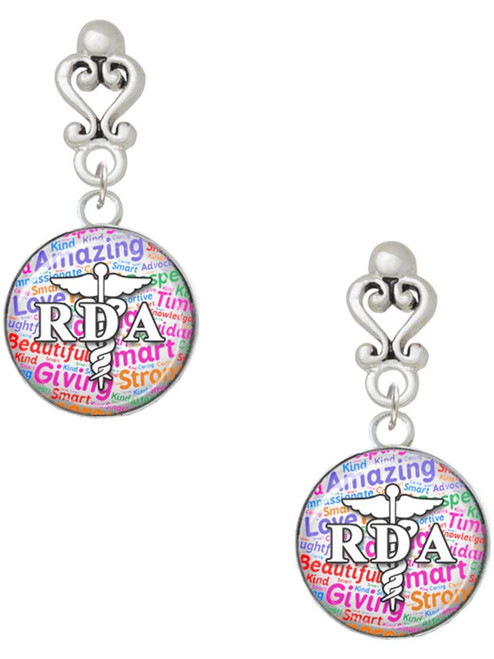 Silver Plated Domed Multi Color RDA - Filigree Heart Post Earrings