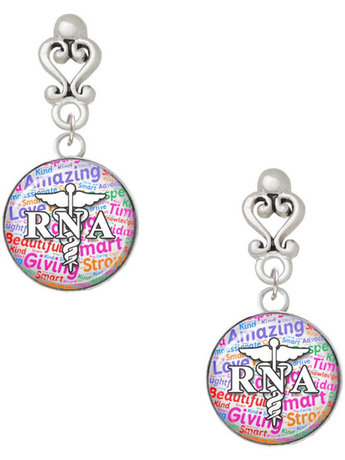 Silver Plated Domed Multi Color RNA - Filigree Heart Post Earrings