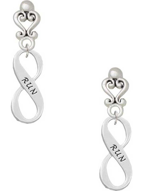 Silver Plated Run Infinity Sign - Filigree Heart Post Earrings