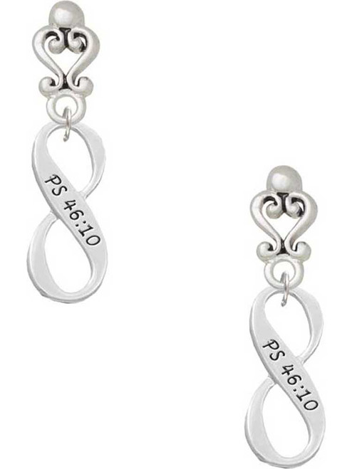 Silver Plated Psalm 46:10 Infinity Sign - Filigree Heart Post Earrings