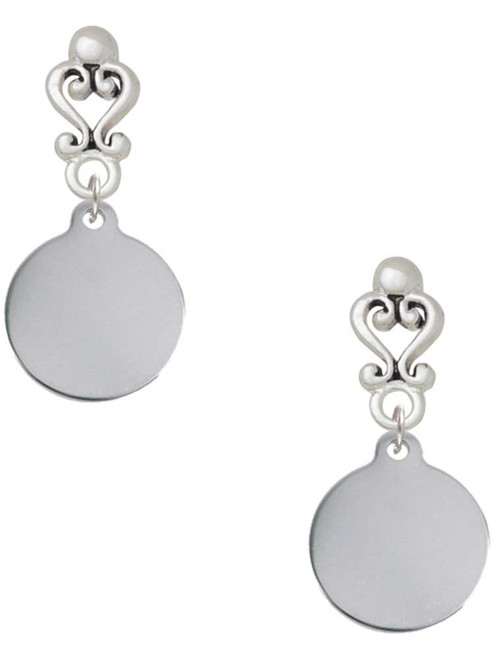 Stainless Steel Disc - Filigree Heart Post Earrings