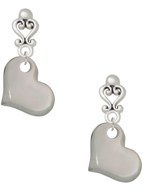 Stainless Steel Heart - Filigree Heart Post Earrings