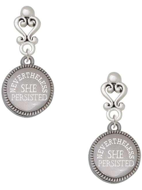 Stainless Steel Disc Nevertheless She Persisted - Filigree Heart Post Earrings