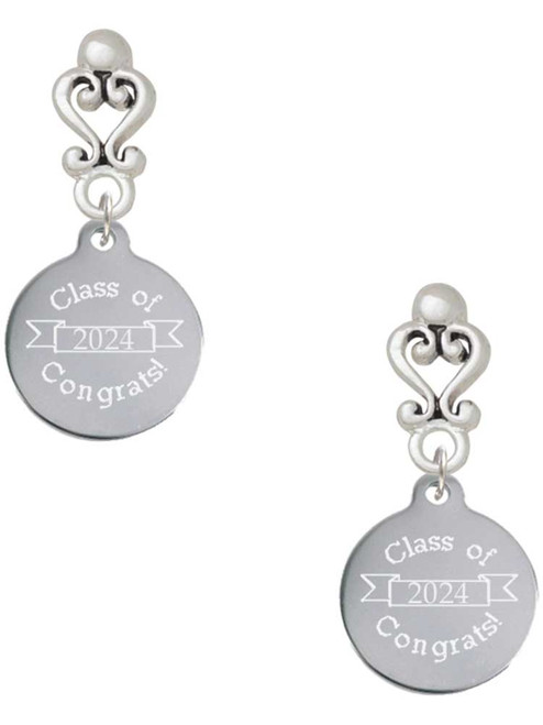 Stainless Steel Disc Class of 2024 - Filigree Heart Post Earrings