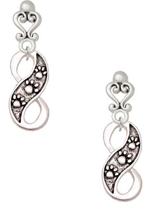 Silver Plated Paw Prints Infinity - Filigree Heart Post Earrings