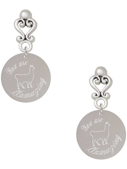 Stainless Steel You are LLAMAZING Llama Disc - Filigree Heart Post Earrings