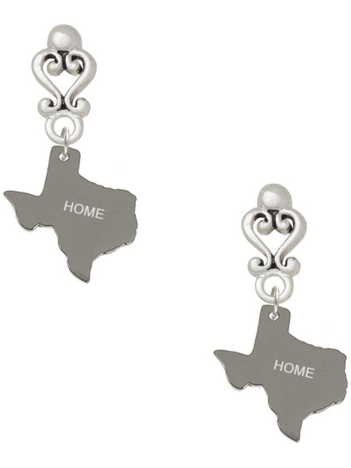 Stainless Steel Home is Texas - Filigree Heart Post Earrings