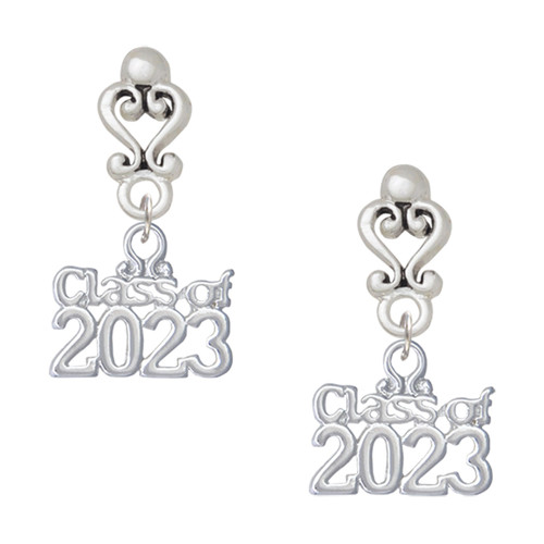Silver Plated Class of 2023 - Filigree Heart Post Earrings
