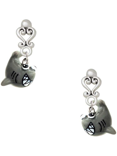 Resin Shark - Filigree Heart Post Earrings