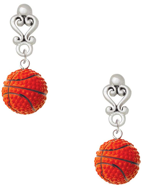 Resin Basketball - Filigree Heart Post Earrings