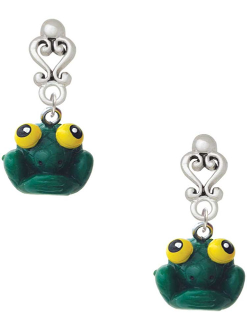Resin Big Eyed Frog - Filigree Heart Post Earrings