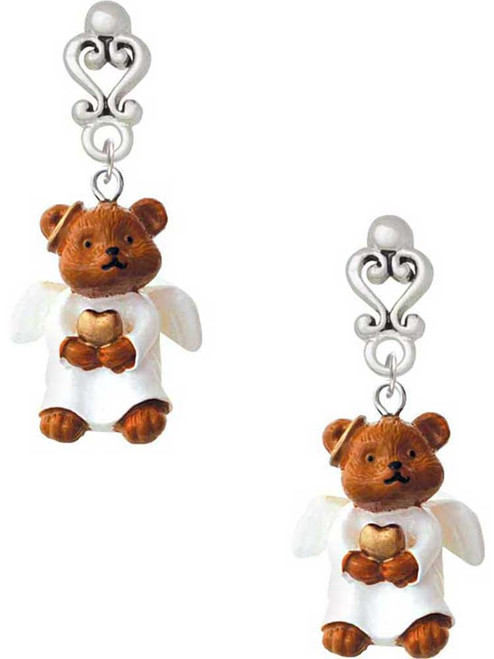 Resin Angel Bear - Filigree Heart Post Earrings