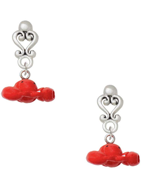 Resin Puffy Red Lobster - Filigree Heart Post Earrings