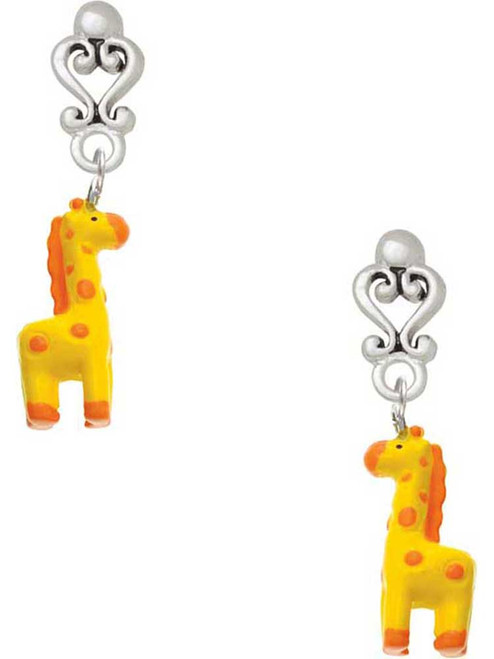 Resin Yellow Geronimo the Giraffe - Filigree Heart Post Earrings
