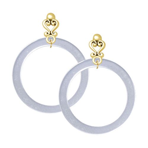 Acrylic 1 1/2" Ring Shimmer White - Gold tone Filigree Heart Post Earrings