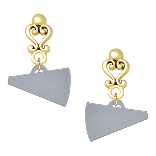 Acrylic Silver Plated Megaphone - Gold tone Filigree Heart Post Earrings