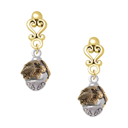 Gold-tone Lizards on Silver Plated Band Spinner - Gold tone Filigree Heart Post Earrings