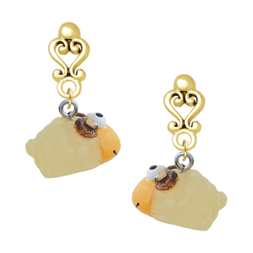 Resin Ram - Gold tone Filigree Heart Post Earrings