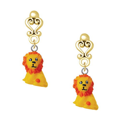 Resin Yellow Lion - Gold tone Filigree Heart Post Earrings