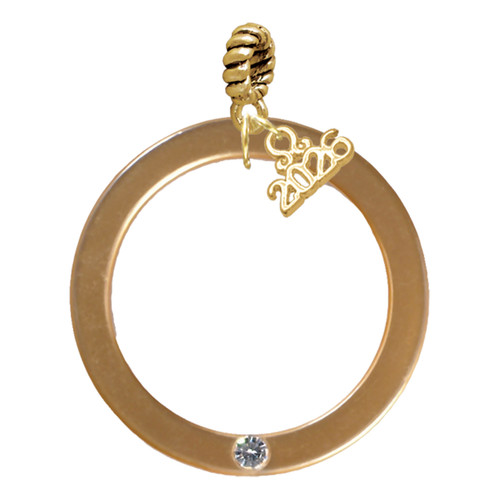 Acrylic 1 1/2" Ring with 4mm Gold-tone Crystal - Gold-tone Plated Twist Rope Bead Charm Dangle with Mini Year 2026