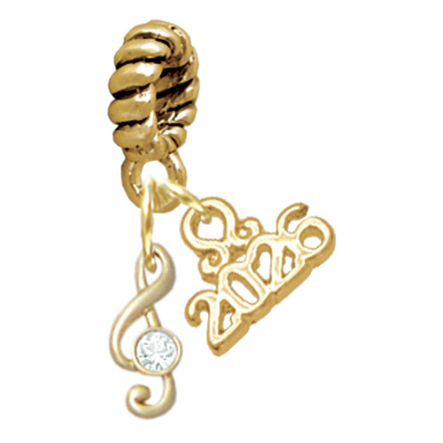 Gold-tone Mini Clef with Crystal - Gold-tone Plated Twist Rope Bead Charm Dangle with Mini Year 2026