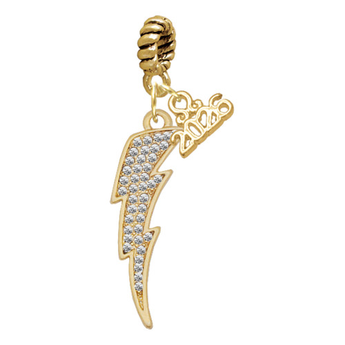 Gold-tone Large Clear Crystal Lightning Bolt - Gold-tone Plated Twist Rope Bead Charm Dangle with Mini Year 2026