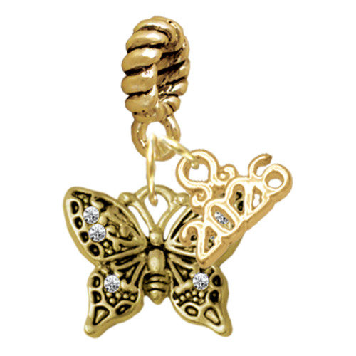 Gold-tone Small Antiqued Crystal Butterfly - Gold-tone Plated Twist Rope Bead Charm Dangle with Mini Year 2026