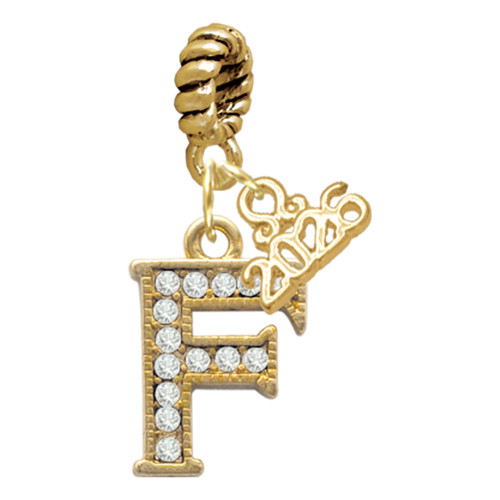 Gold-tone Crystal Initial - F - Gold-tone Plated Twist Rope Bead Charm Dangle with Mini Year 2026